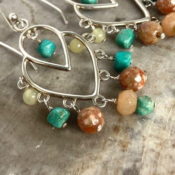 BARSE Sterling Silver 925 Turquoise Jasper Tiered Chandelier Dangle Earrings - Picture 13 of 16